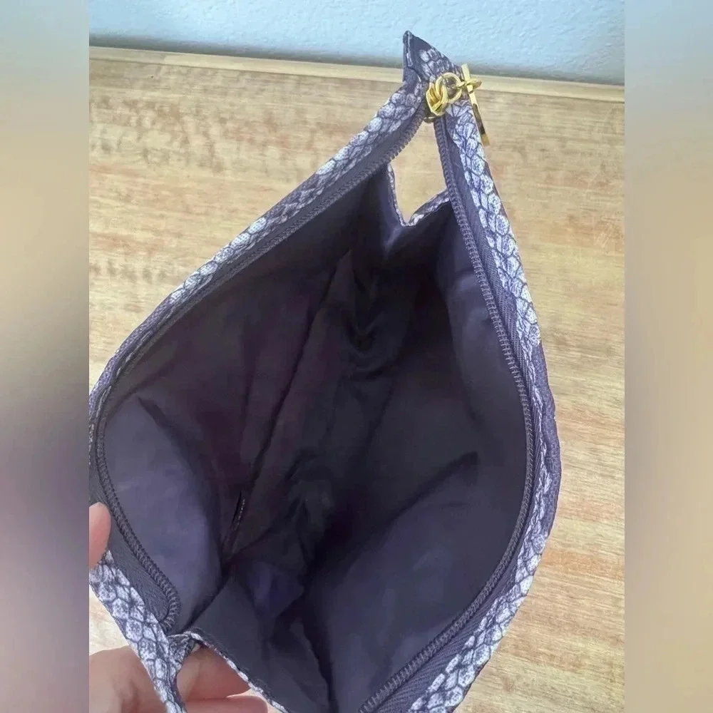 Estee Lauder Cosmetic Makeup Bag Zipper Pouch Travel Purple Snakeskin.